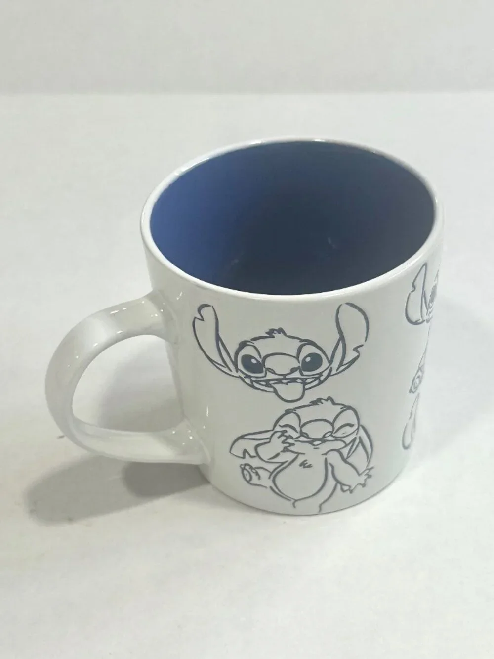 Disney Lilo and Stitch Coffee Mug Sketch of Stitch Design White & Blue 4